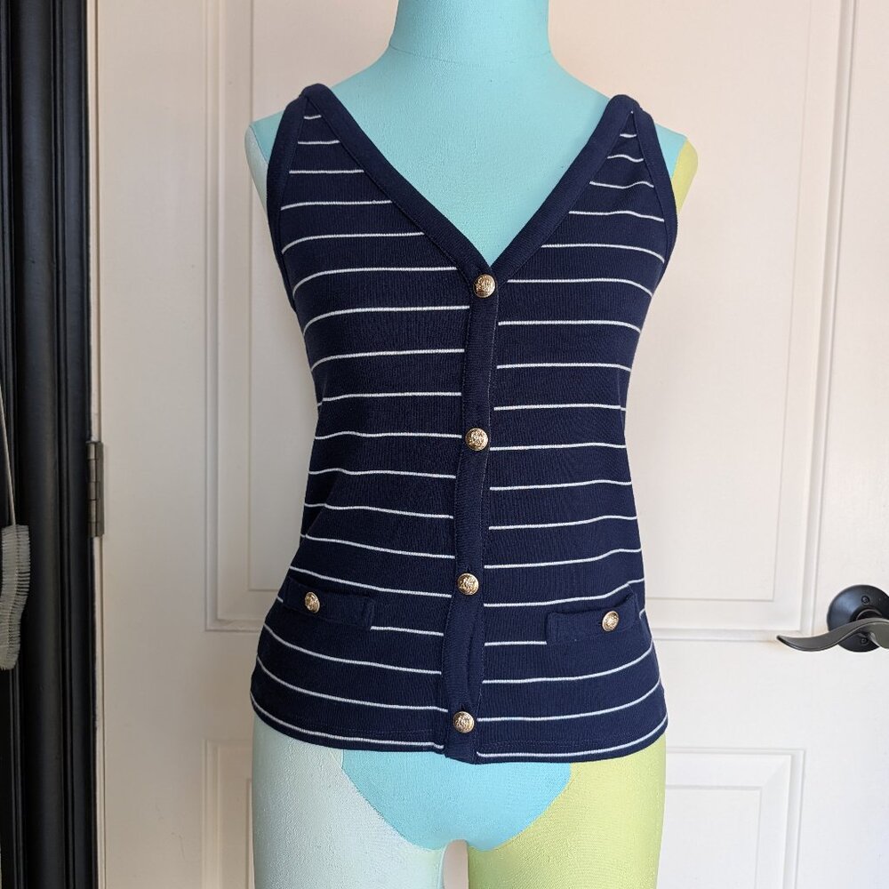 Ann Taylor - Navy and White Striped V-Neck Vest - NWT